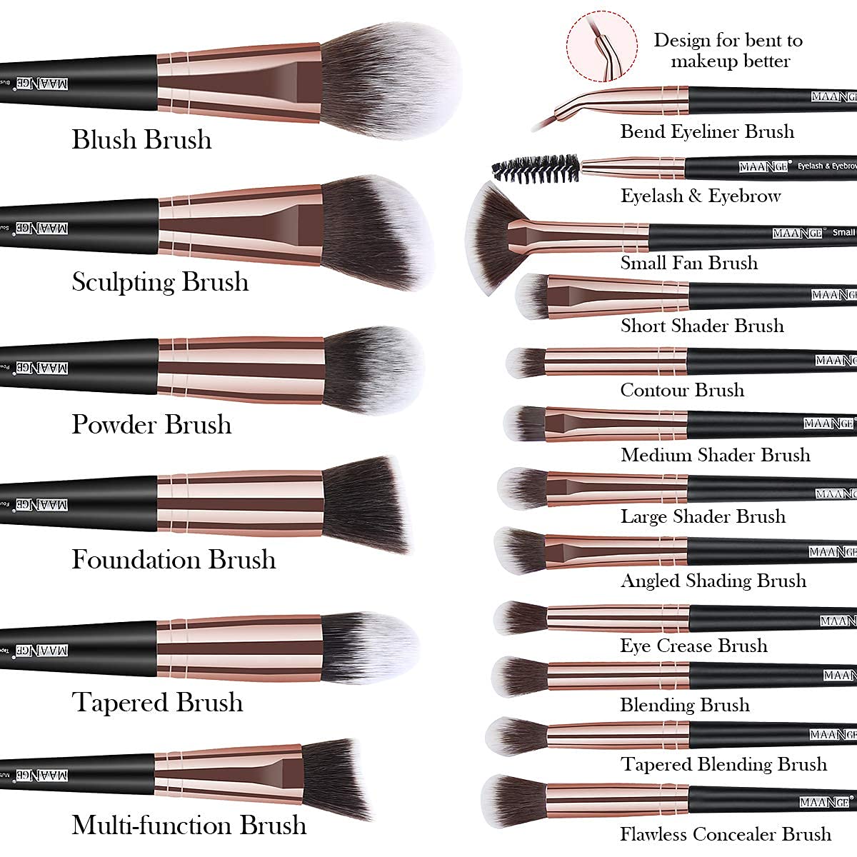 MAANGE synthetic bristles close-up for soft, cruelty-free blending.