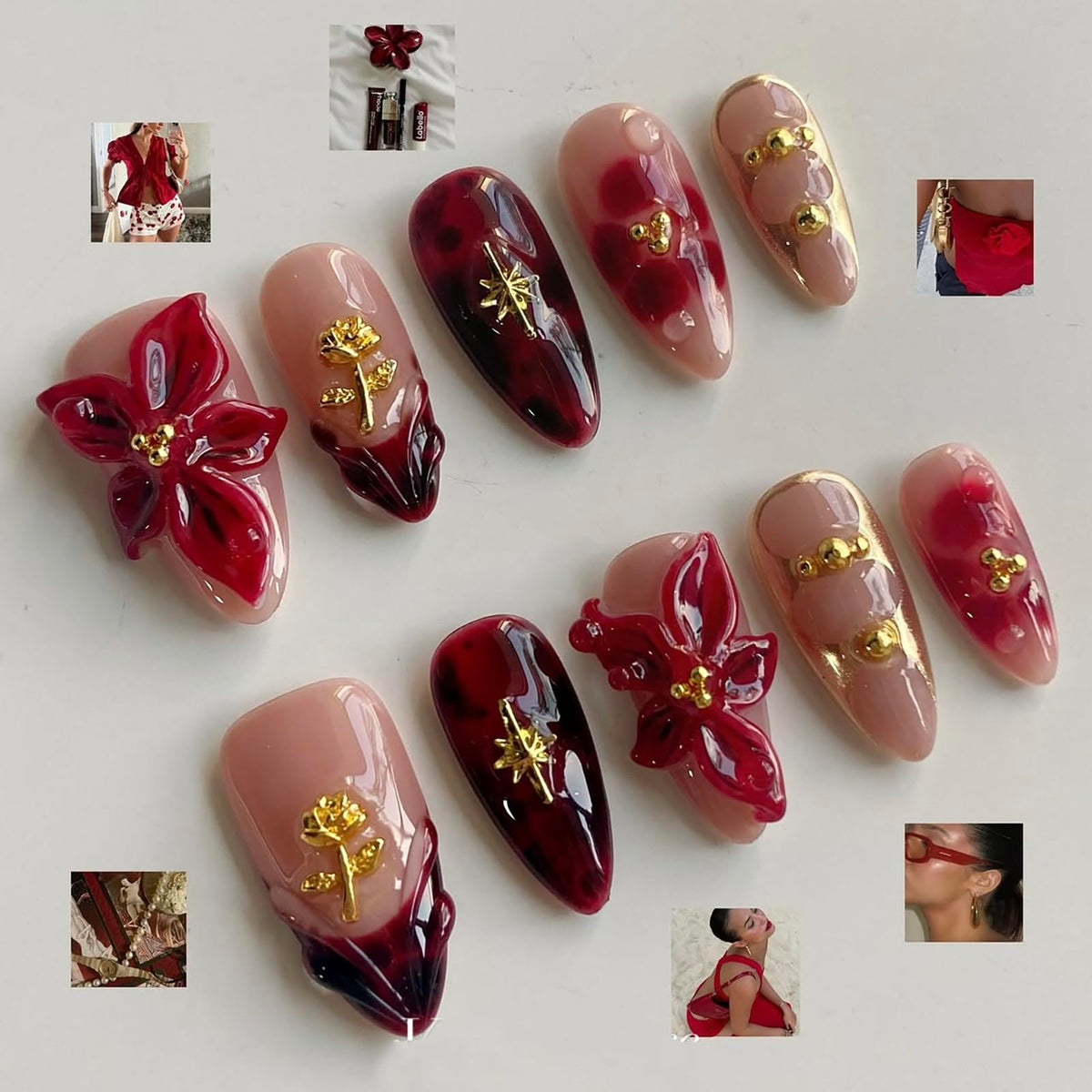 MABKJLF almond-shaped nails with glossy finish for an elegant date-night appearance.