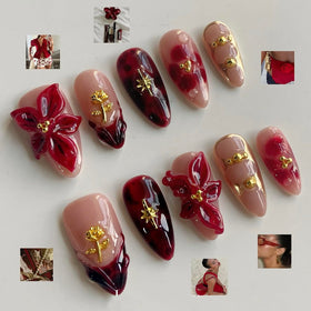 MABKJLF almond-shaped nails with glossy finish for an elegant date-night appearance.