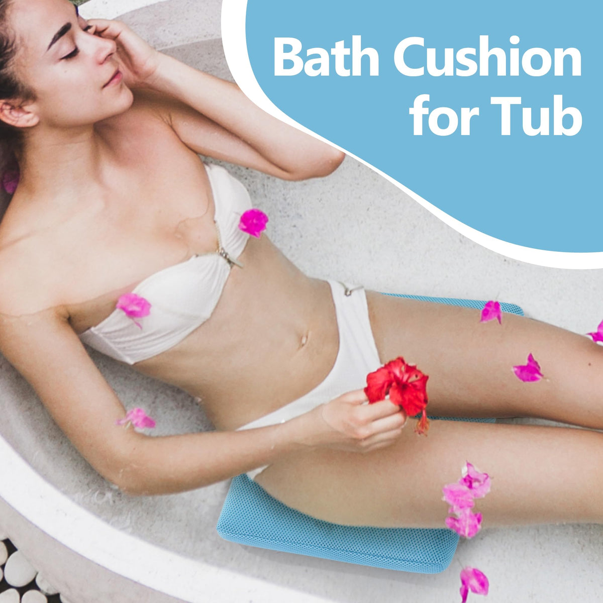MABOZOO bath cushion with four suction cups ensures secure placement.