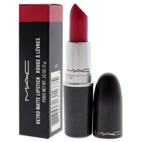MAC All Fired Up lipstick close-up emphasizes color payoff on lips.
