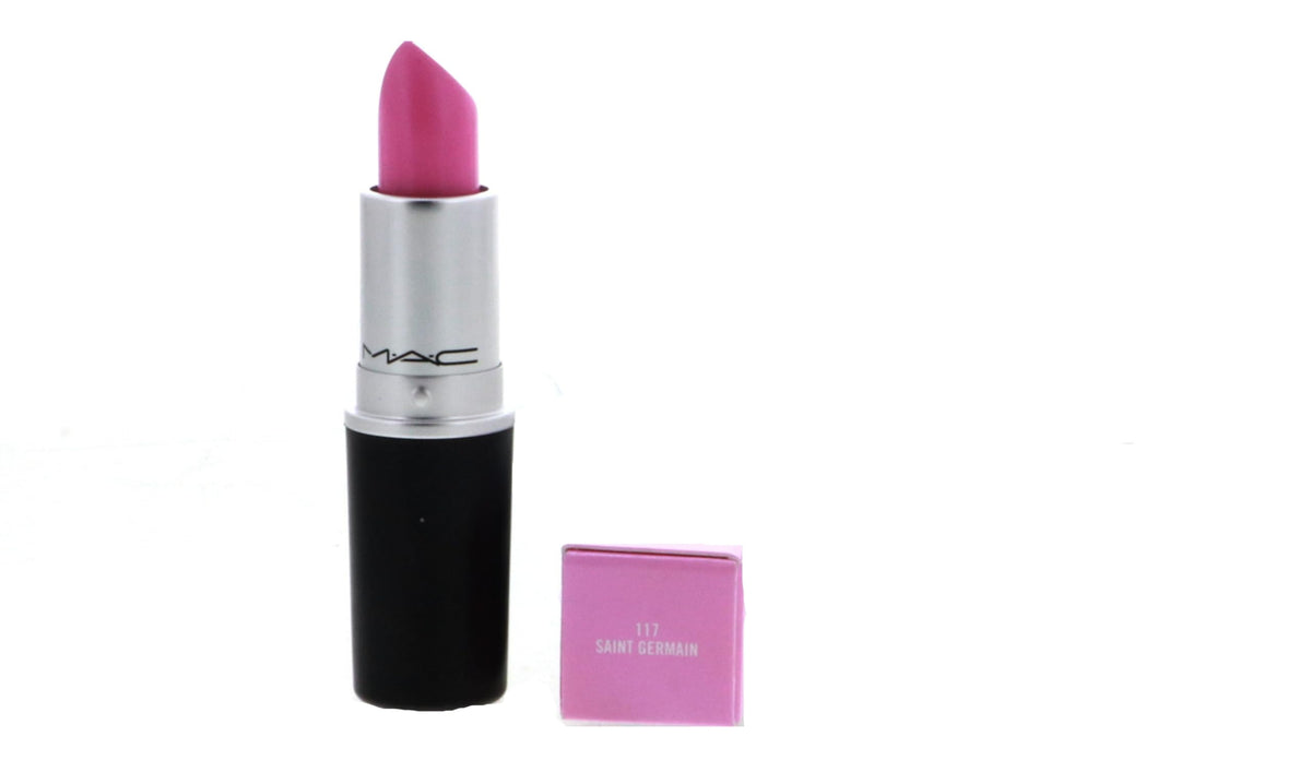 MAC Amplified Creme Saint Germain swatch on skin showing creamy pastel pink.