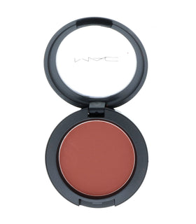MAC Raizin blush powder swatch on skin demonstrates rosy color payoff