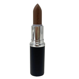 MAC M.A.Cximal Sleek Satin Lipstick 838 Stone color swatch reveals muted taupe brown shade.
