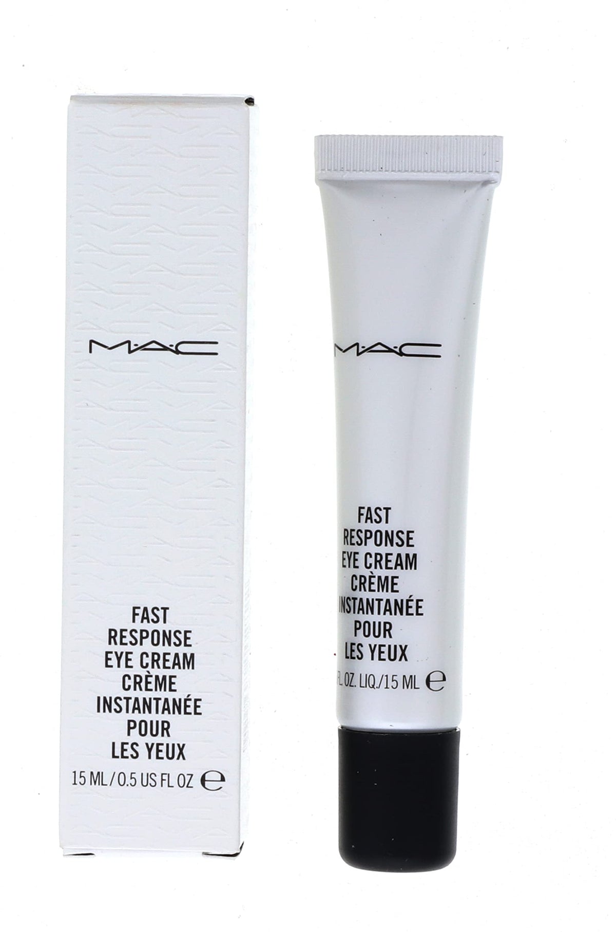 MAC Fast Response Eye Cream bottle close-up, highlighting fast-acting eye care.