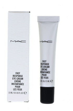 MAC Fast Response Eye Cream bottle close-up, highlighting fast-acting eye care.