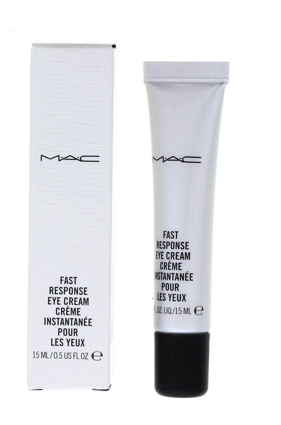 MAC Fast Response Eye Cream bottle close-up, highlighting fast-acting eye care.