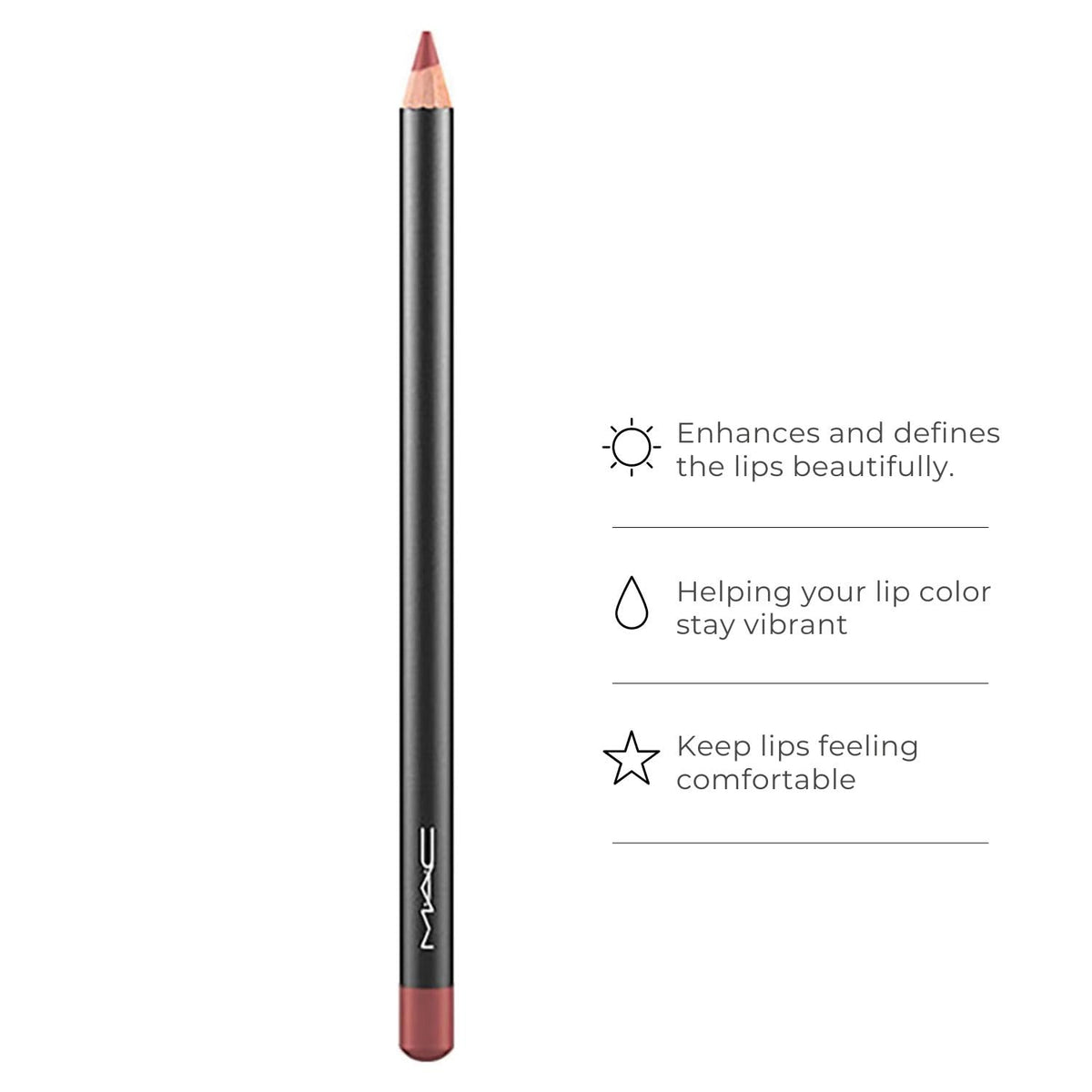 MAC Lip Pencil Auburn color swatches offer variety for different makeup looks.