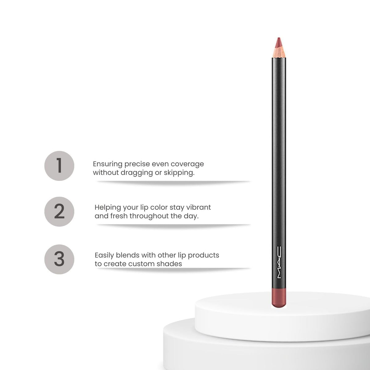 MAC Lip Pencil Auburn on lips provides define-and-fill versatility for daily wear.