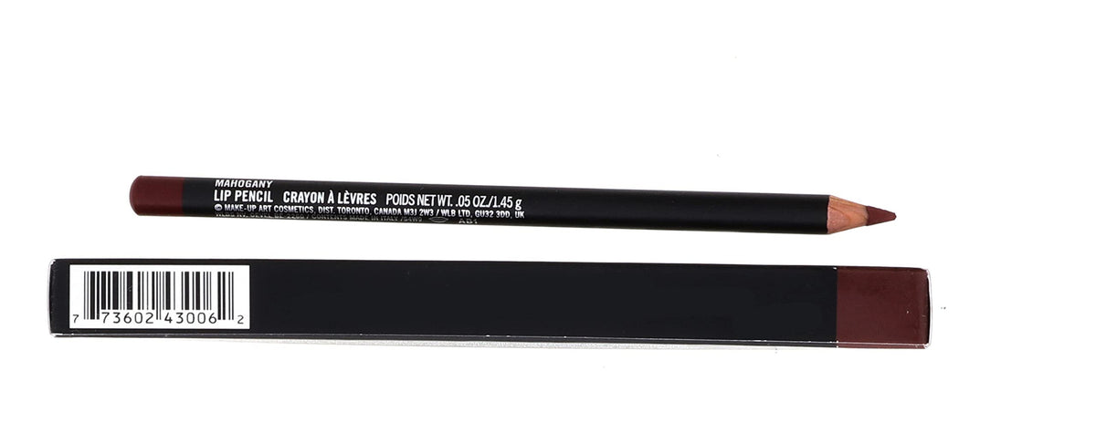 MAC Lip Pencil Mahogany swatch on lips showing defined edges.
