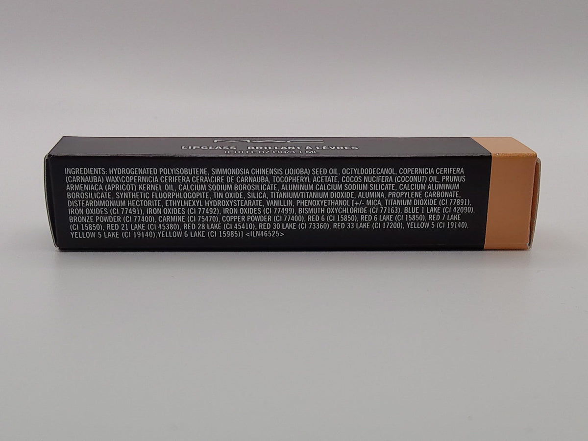 MAC Lipglass C-THRU lips with high-gloss finish and vibrant tone.