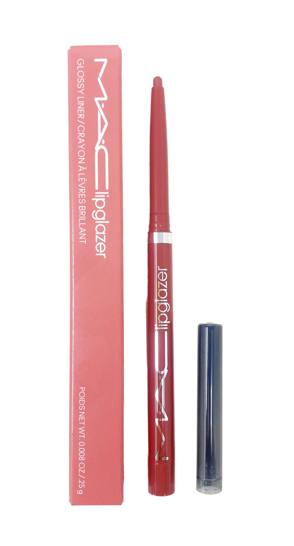 MAC Lipglazer Glossy Liner Velvet Teddy close-up of the deep beige shade for defined lips.