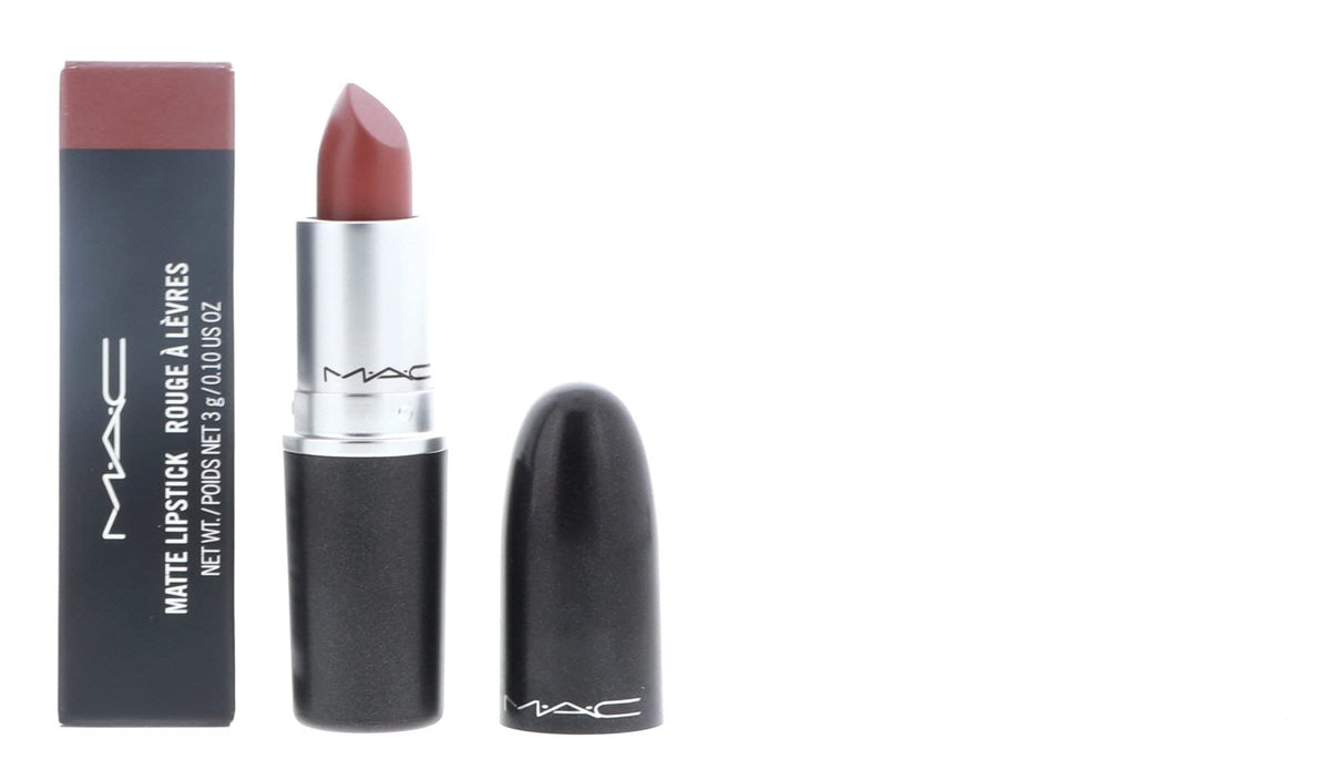 MAC lipstick matte taupe application provides smooth, even color.