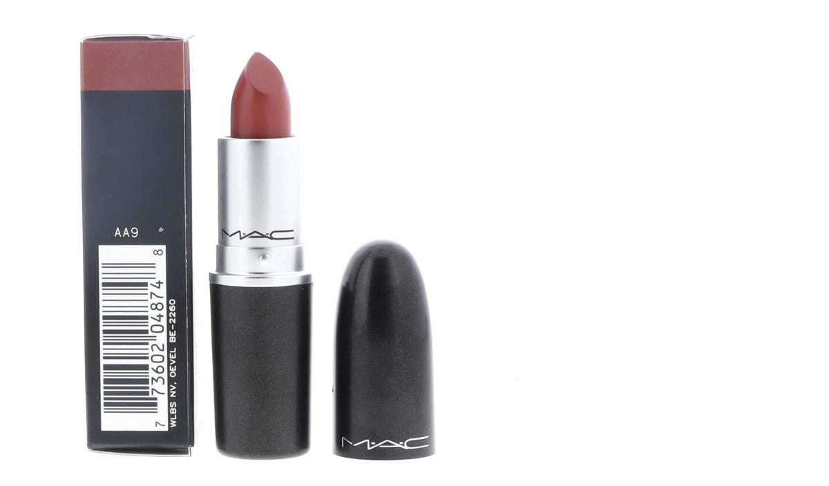 MAC lipstick matte taupe swatches show muted reddish-taupe brown shade.