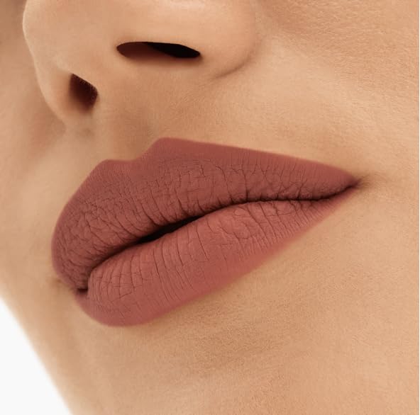 MAC Locked Kiss 24H Lipstick 61 Mischief on lips for everyday bold matte look.