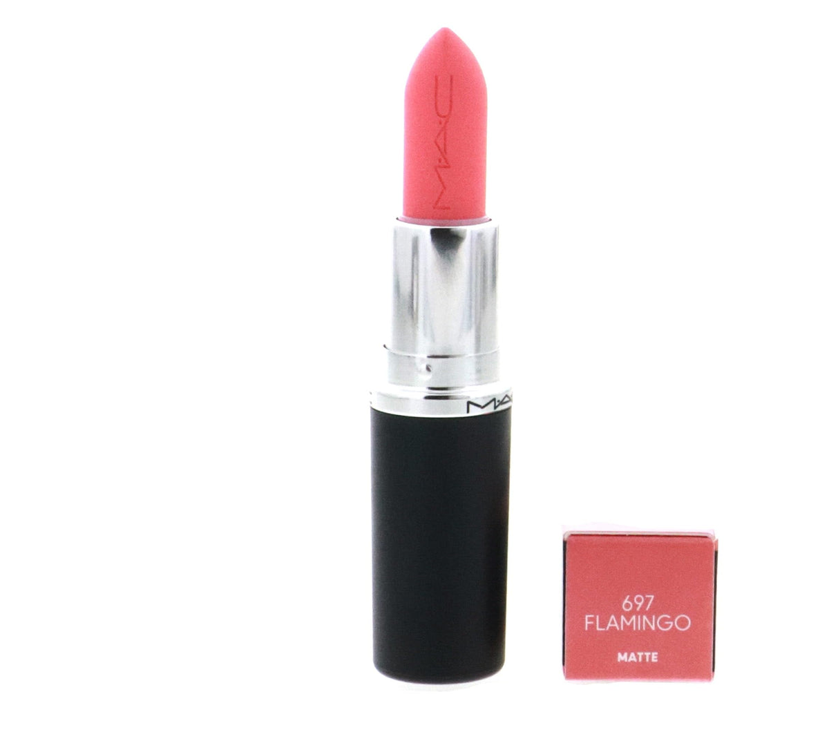 MAC M·A·CXIMAL Flamingo lipstick application close-up highlights even coverage
