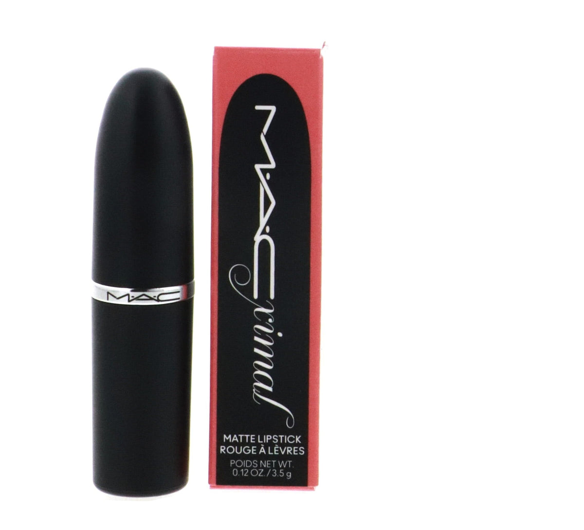 MAC M·A·CXIMAL Flamingo lipstick close-up emphasizes rich color and long-lasting shade