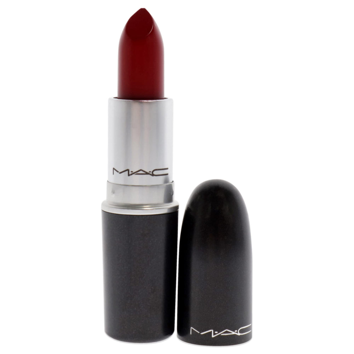 MAC Matte Lipstick 612 Russian Red swatches demonstrate deep, no-shine matte finish