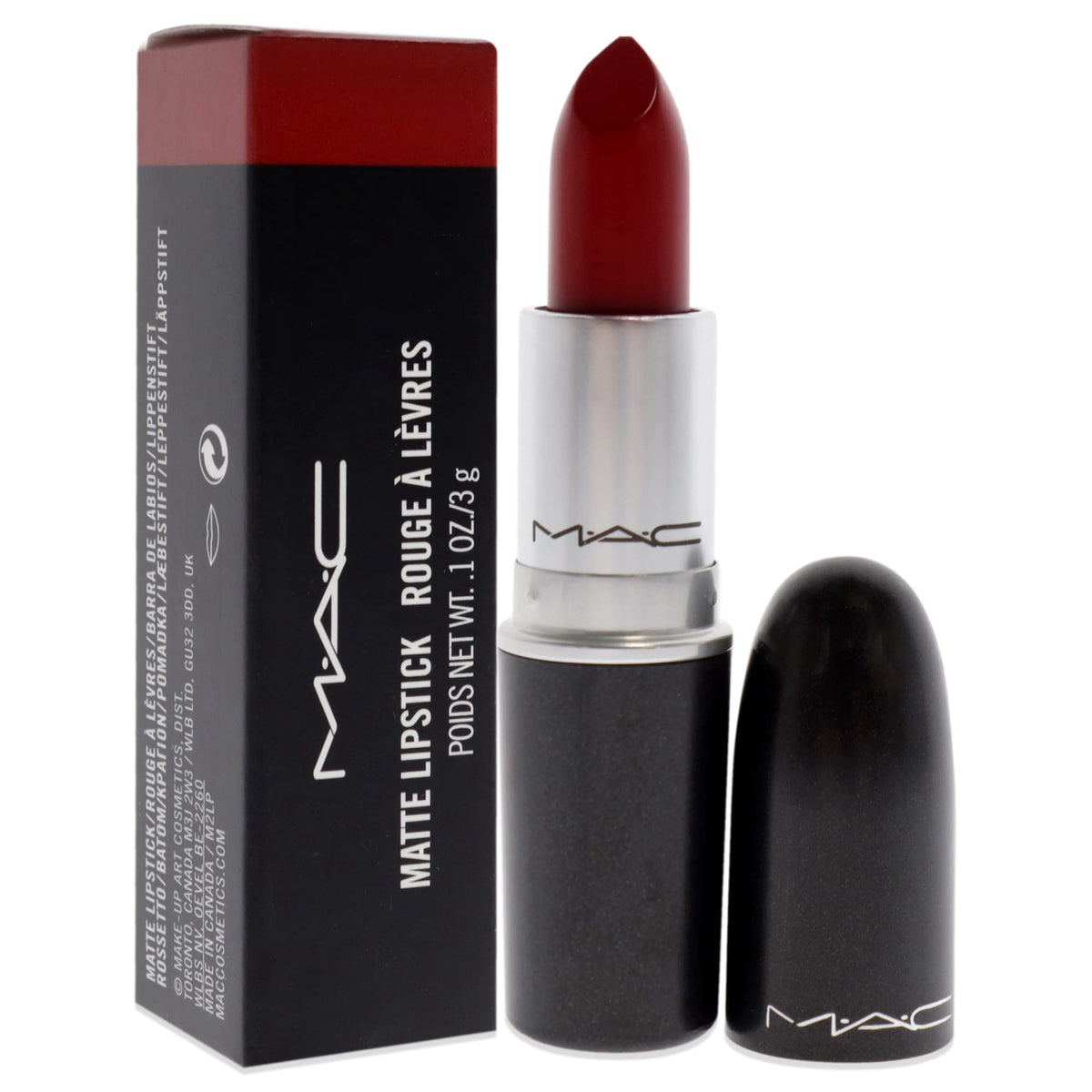 MAC Matte Lipstick 612 Russian Red on lips for long-wearing matte look
