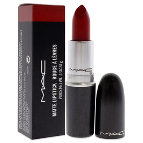 MAC Matte Lipstick 612 Russian Red on lips for long-wearing matte look