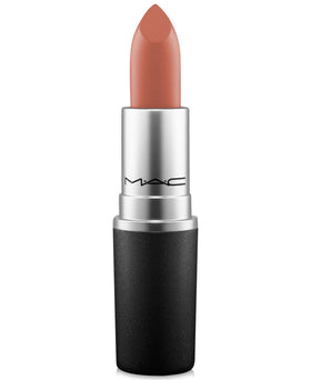 MAC Matte Lipstick Taupe outer packaging, timeless warm brown shade for day-to-night looks.