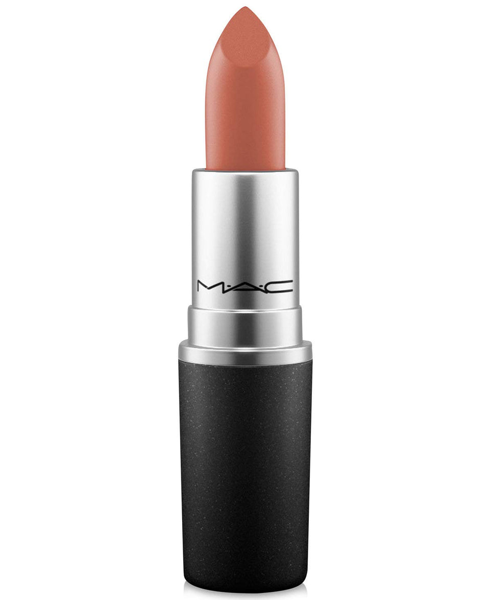 MAC Matte Lipstick Taupe outer packaging, timeless warm brown shade for day-to-night looks.
