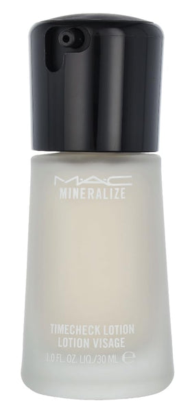 MAC Mineralize Timecheck Lotion applied as part of daily skincare routine for smoother prep.