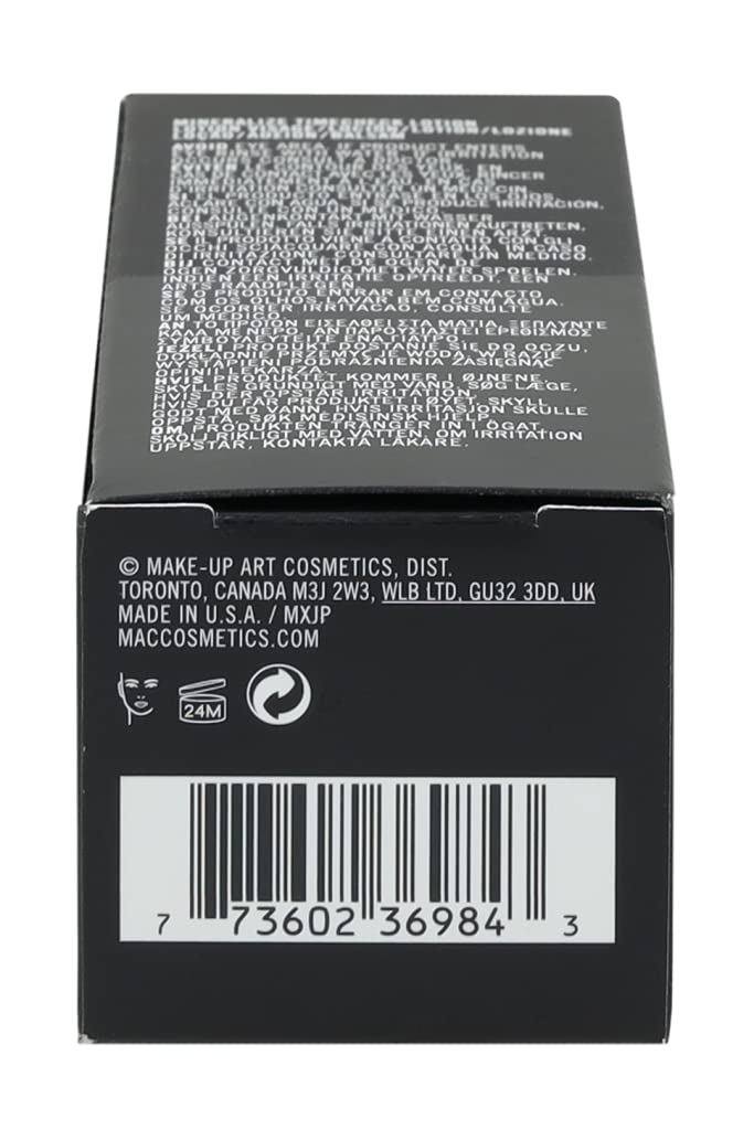 MAC Mineralize Timecheck Lotion packaging on display communicates premium skincare option.