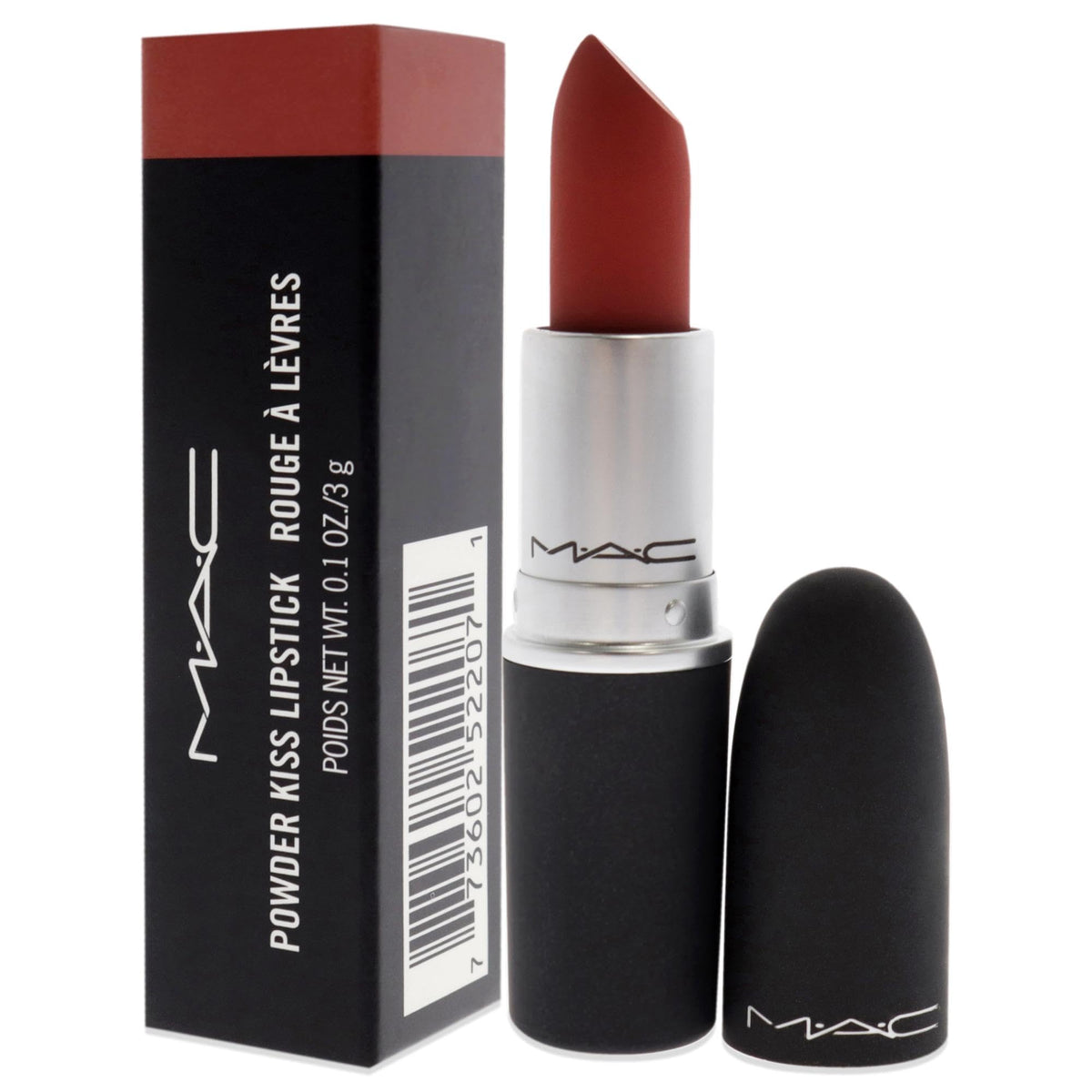 MAC Powder Kiss Devoted To Chili compact lid open for portable lip color.