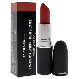 MAC Powder Kiss Devoted To Chili swatch on skin for buildable matte color.