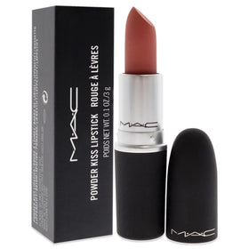 MAC Powder Kiss Mull It Over on lips demonstrates blurred edge effect.