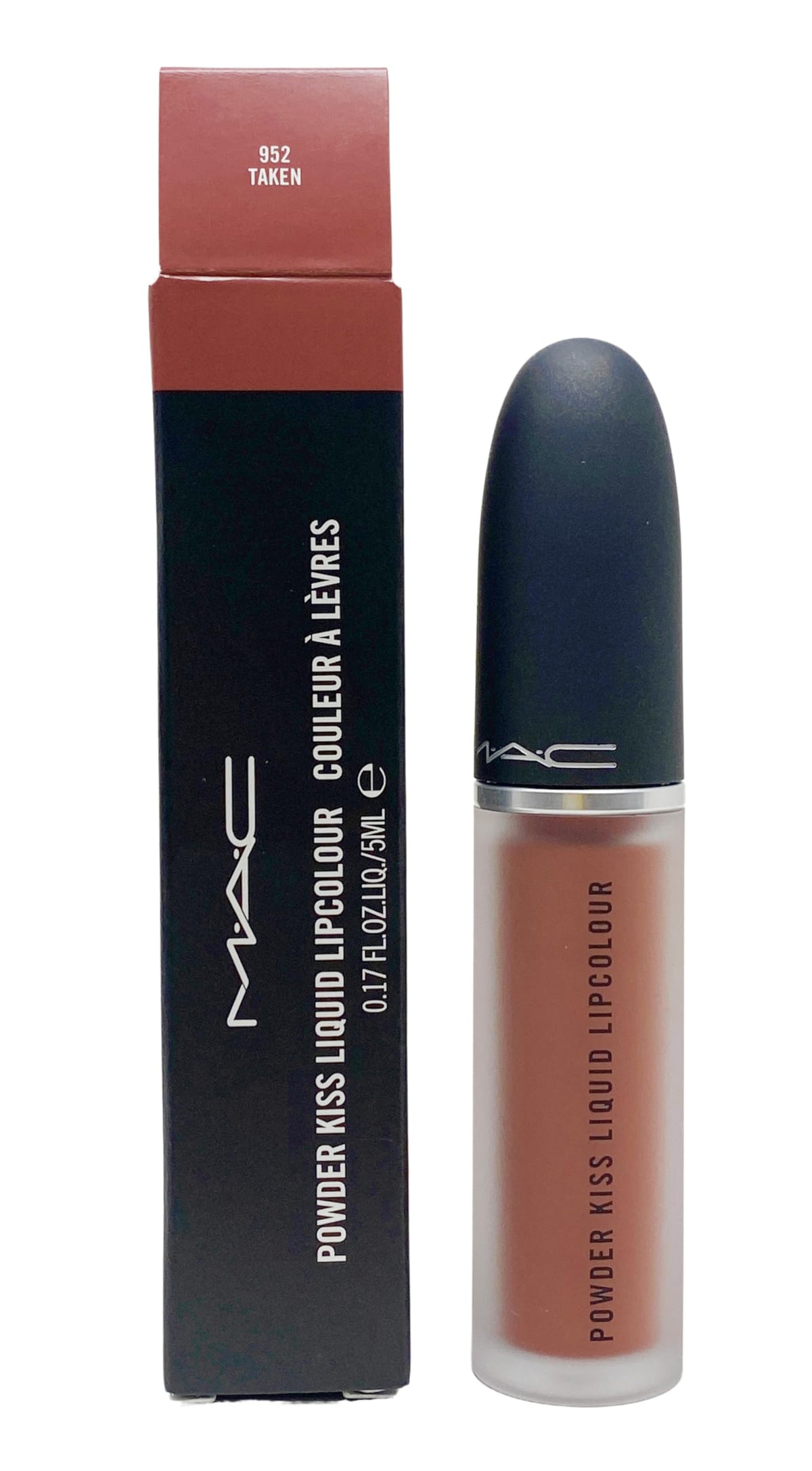 MAC Powder Kiss Lipcolour Taken swatch shows warm brown shade for everyday wear