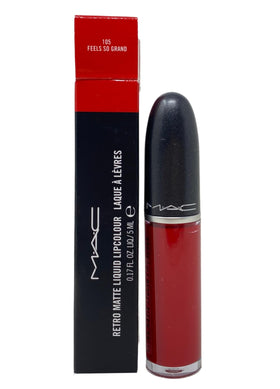 MAC Retro Matte Liquid Lipcolour Feels So Grand swatch in bold deep red
