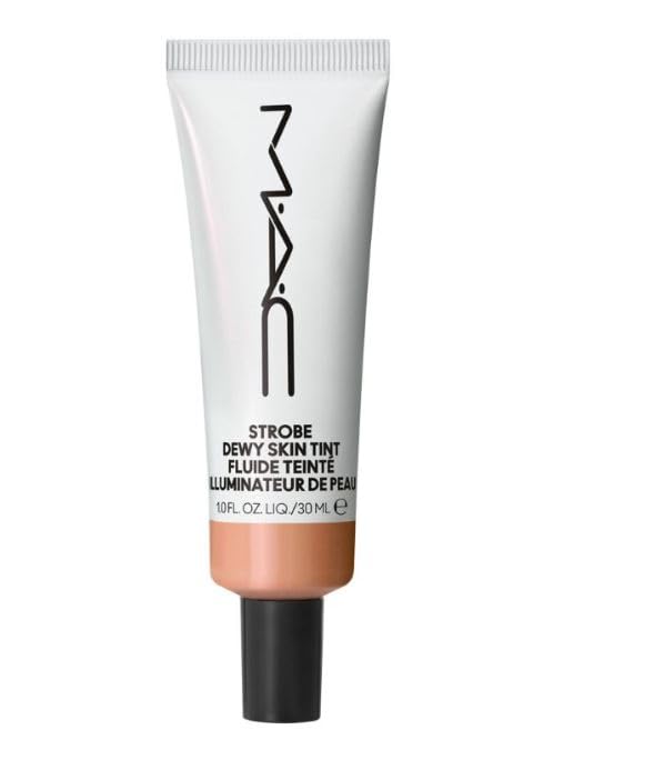 MAC Strobe Dewy Skin Tint bottle with luminous finish for radiant skin.