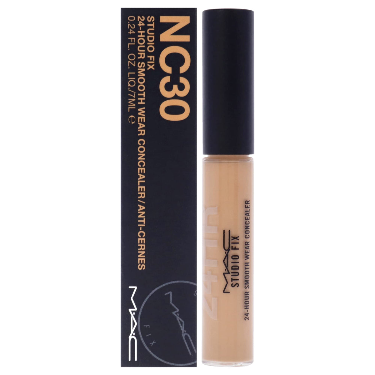 MAC Studio Fix 24-Hour Concealer NC30 bottle close-up showing smooth texture for long wear