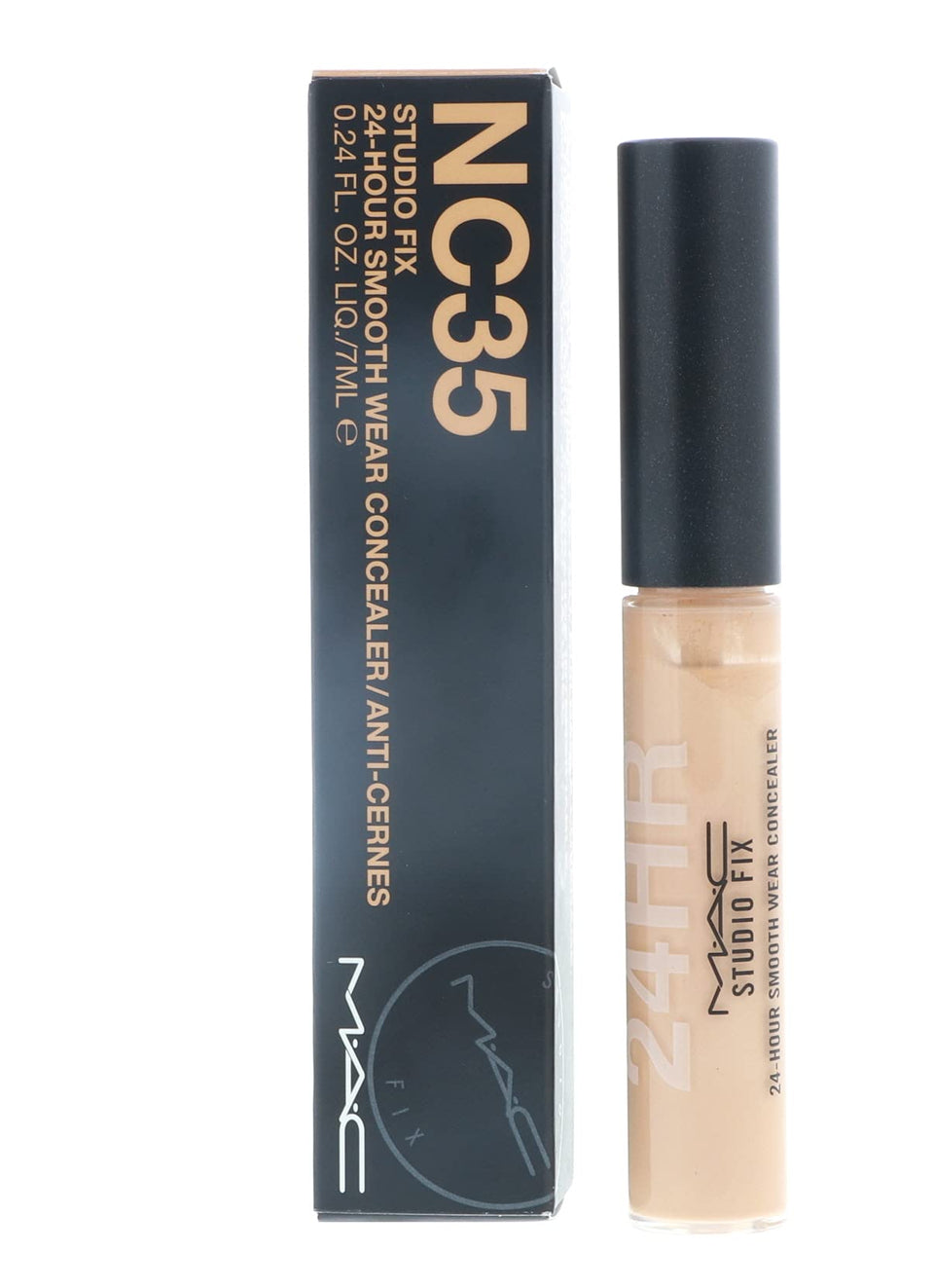 MAC Studio Fix 24-Hour Concealer NC35 bottle front highlighting sleek packaging and long-wear potential