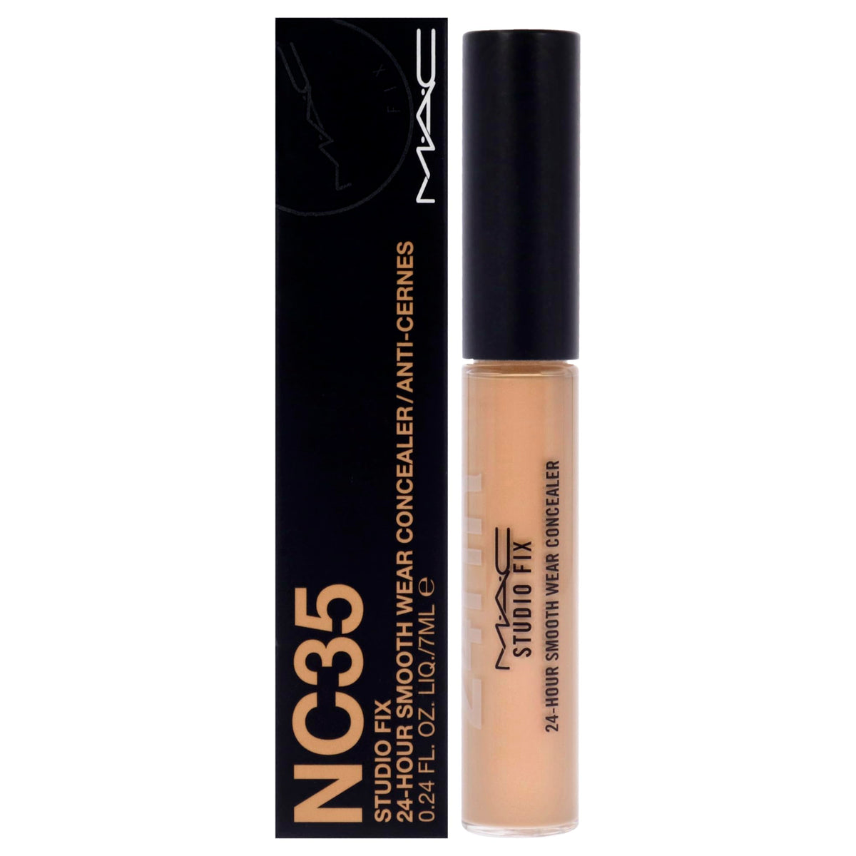 MAC Studio Fix 24 Hour Concealer NC35 bottle showing long-wear formula and shade.