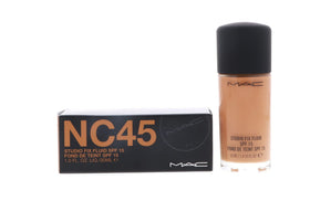 MAC Studio Fix Fluid bottle side view highlighting sleek packaging and matte finish