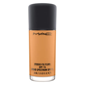 MAC Studio Fix Fluid Foundation bottle front shows shade C8 for natural matte hydration.