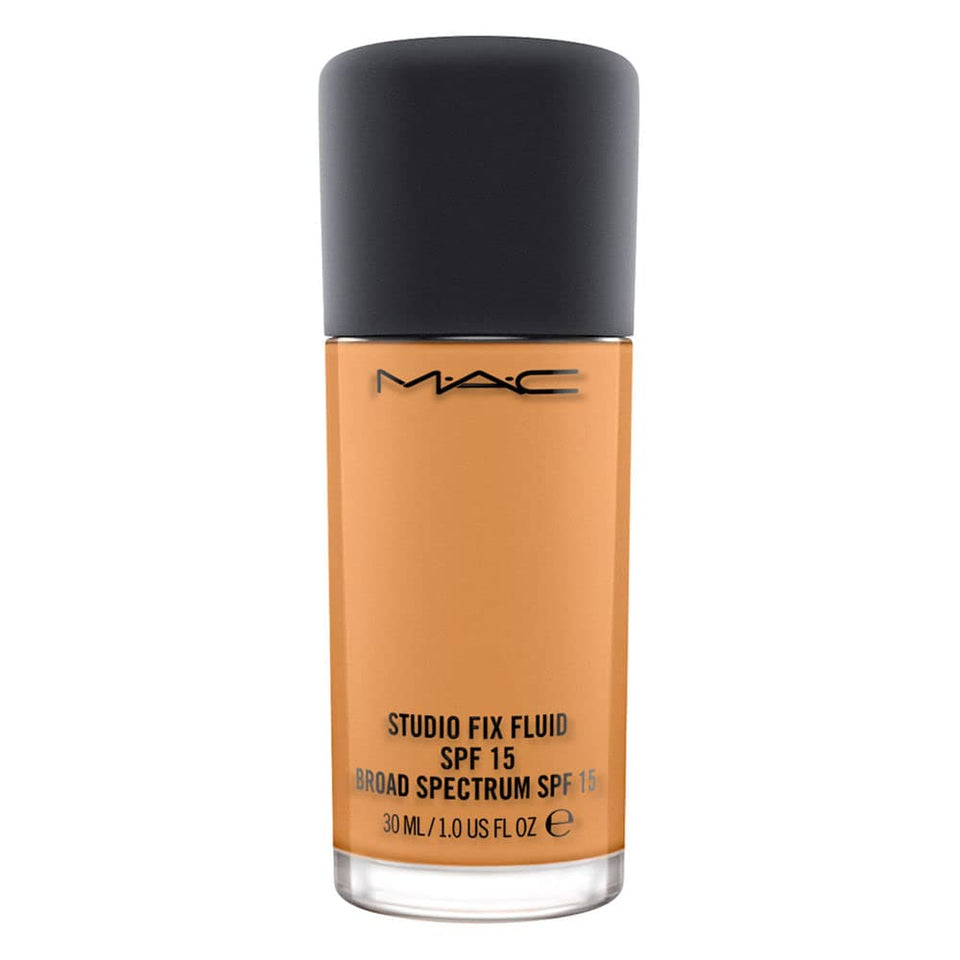 MAC Studio Fix Fluid Foundation bottle front shows shade C8 for natural matte hydration.