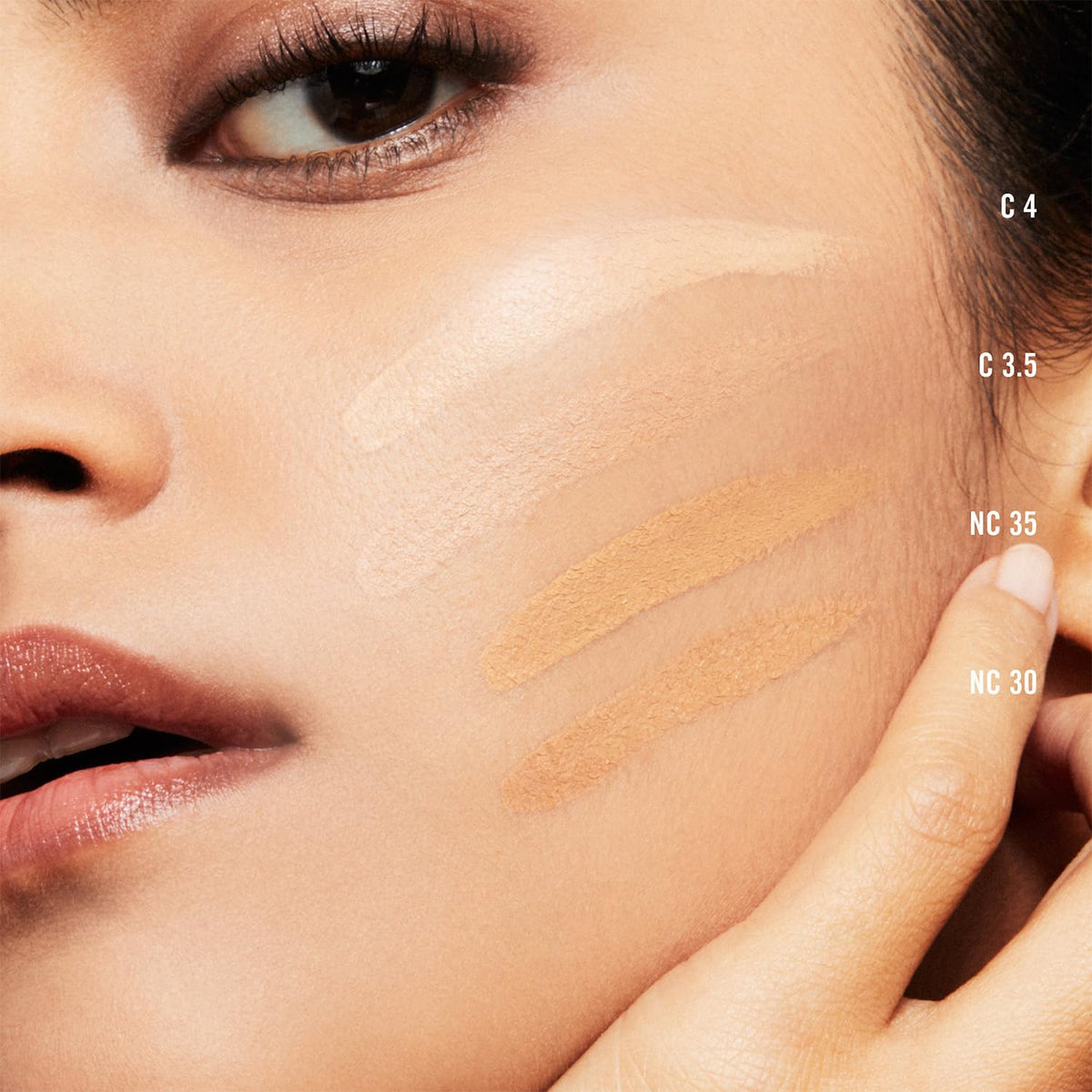 MAC Studio Fix Fluid NC35 swatch on skin showing even tone and shade match.