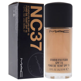 MAC Studio Fix Fluid Foundation texture swatch showing medium-buildable coverage