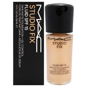 MAC Studio Fix Fluid SPF 15 bottle with pump for smooth, even coverage.