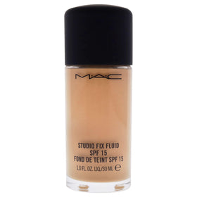 MAC Studio Fix Fluid SPF15 NC25 being applied with a brush for buildable coverage