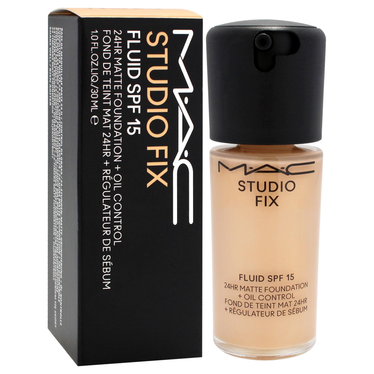 MAC Studio Fix Fluid SPF 15 swatch on skin illustrating matte finish.