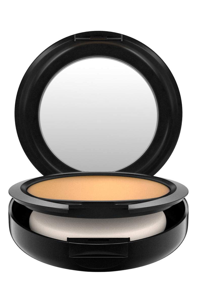 MAC Studio Fix Powder Foundation in One delivers full coverage and a matte finish.
