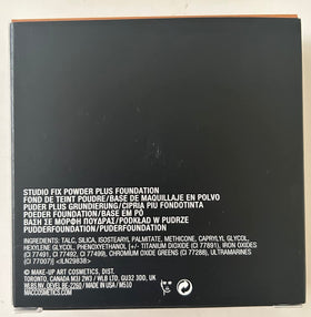 MAC Studio Fix Powder Plus Foundation NC46 compact with mirror demonstrates portable oil-control finish.