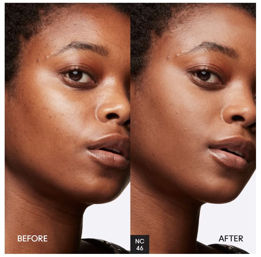 MAC Studio Fix Powder Plus Foundation NC46 sponge application close-up highlights higher coverage.