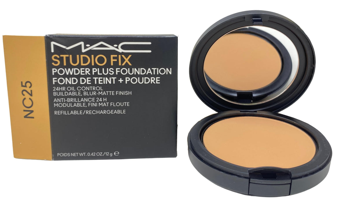 MAC Studio Fix NC25 compact demonstrates oil-control for all-day wear.