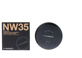 MAC Studio Fix Powder Plus Foundation NW35 swatches showing medium-deep shade match.